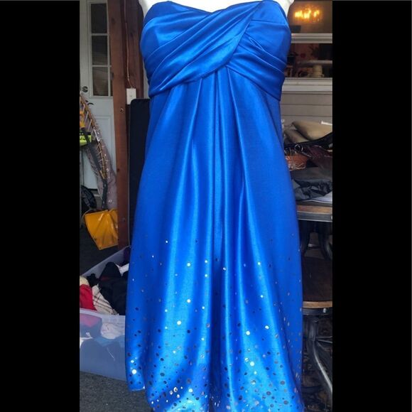 Wendye C Jump Apparel blue dress 27 inches long with sequins and balloon bottom - Picture 3 of 12